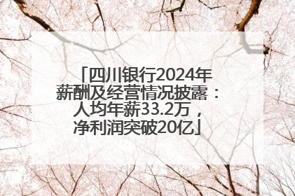 四川银行2024年薪酬及经营情况披露：人均年薪33.2万，净利润突破20亿