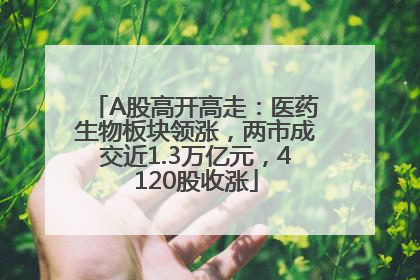 A股高开高走：医药生物板块领涨，两市成交近1.3万亿元，4120股收涨